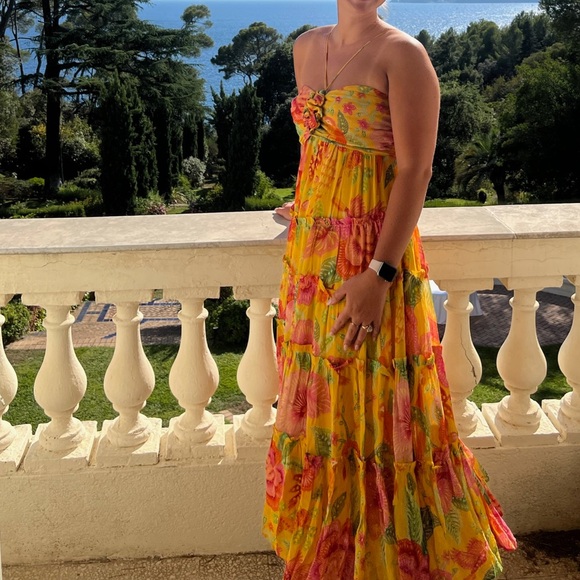 knee length dresses for ladies Yellow Flowering Garden Tree Organic Cotton Maxi Dress